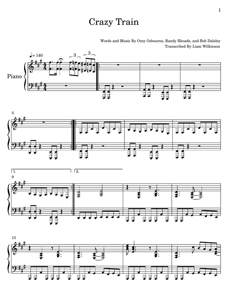 Crazy Train Crazy Train Piano Solo scores gallery preview page 1