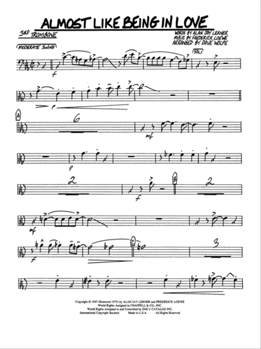 Almost Like Being in Love: 3rd Trombone Jazz Ensemble scores gallery preview page 1