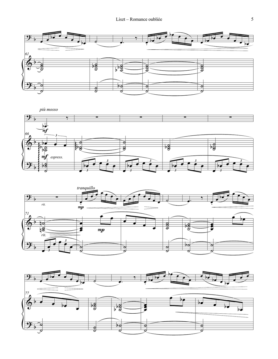 Romance oubliée (Forgotten Romance) for Tuba or Bass Trombone and Piano Bass Trombone scores gallery preview page 5