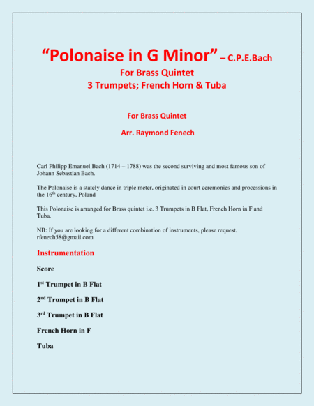 Polonaise in G Minor - For Brass Quintet ( 3 Trumpets in B Flat; Horn in F and Tuba) image number null