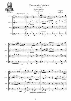 Book cover for Vivaldi - Concerto in D minor RV 128 for String Quartet