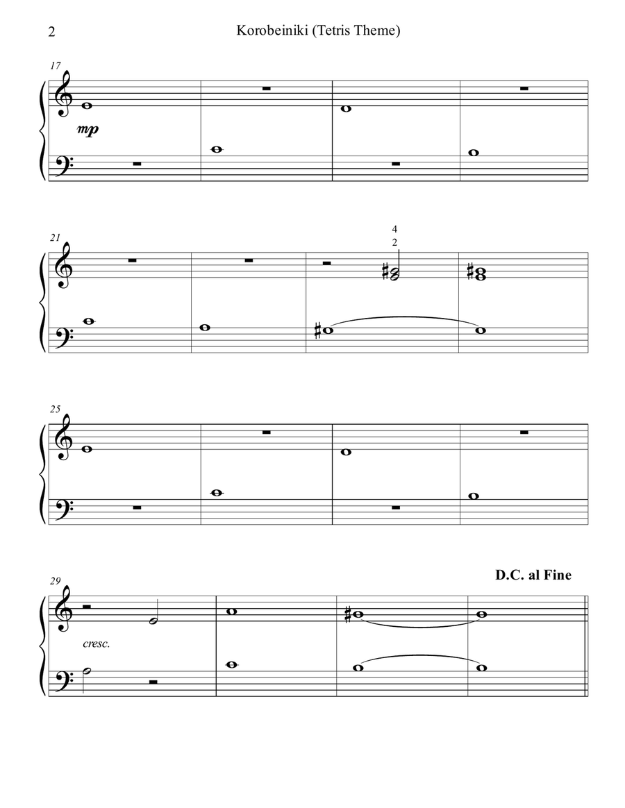 Korobeiniki (Tetris Theme) - beginner piano with teacher duet Easy Piano scores gallery preview page 2