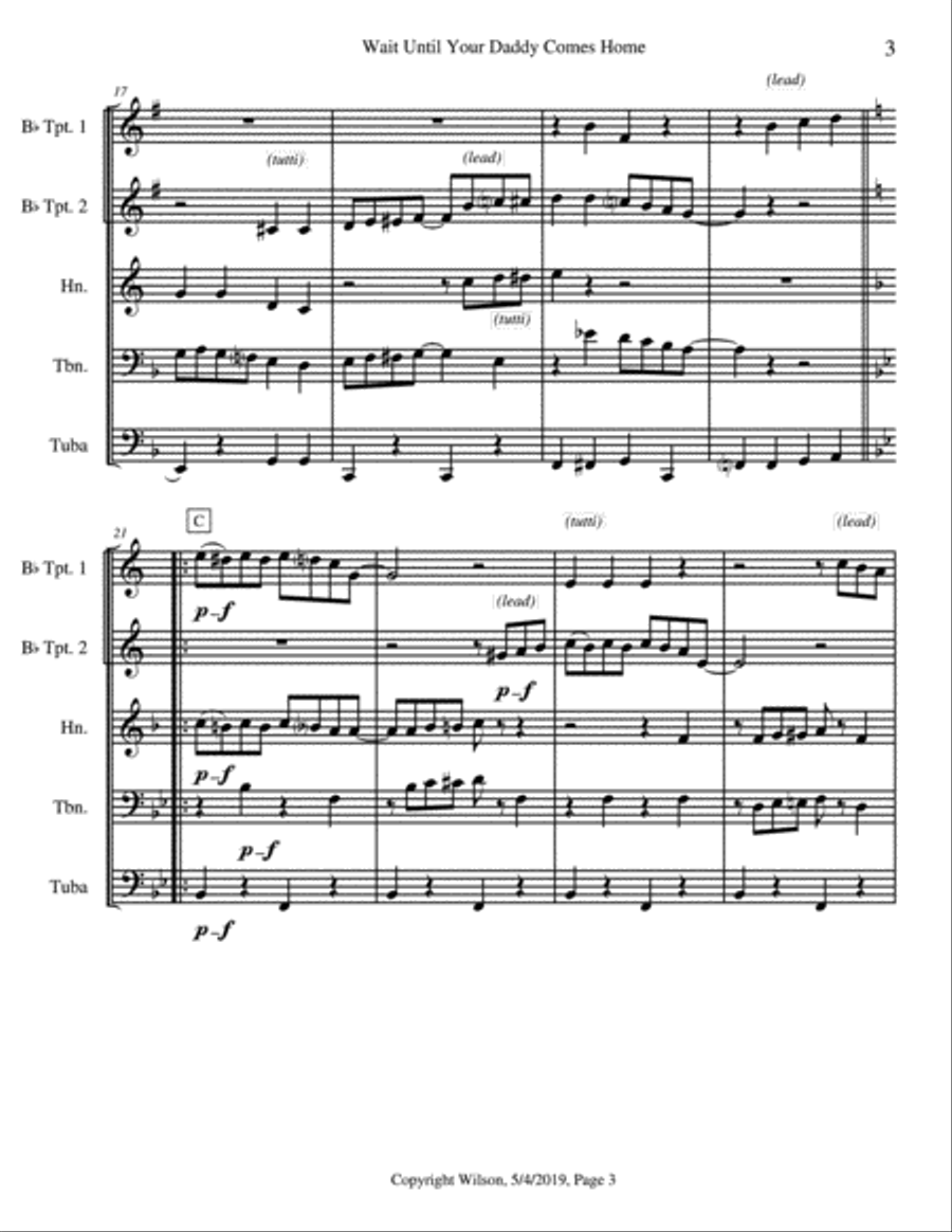 Wait Until Your Father Comes Home Brass Quintet scores gallery preview page 4