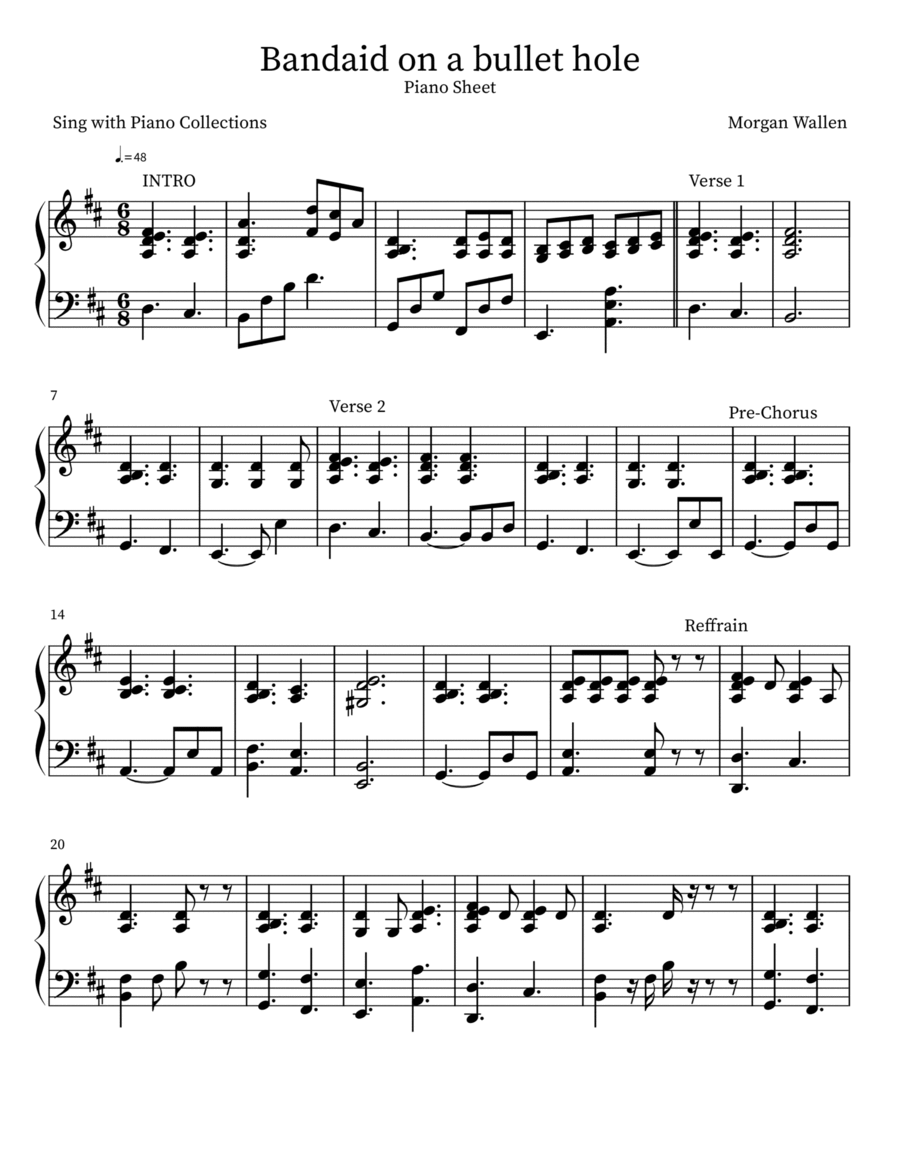 Bandaid on a Bullethole Easy Piano scores gallery preview page 1