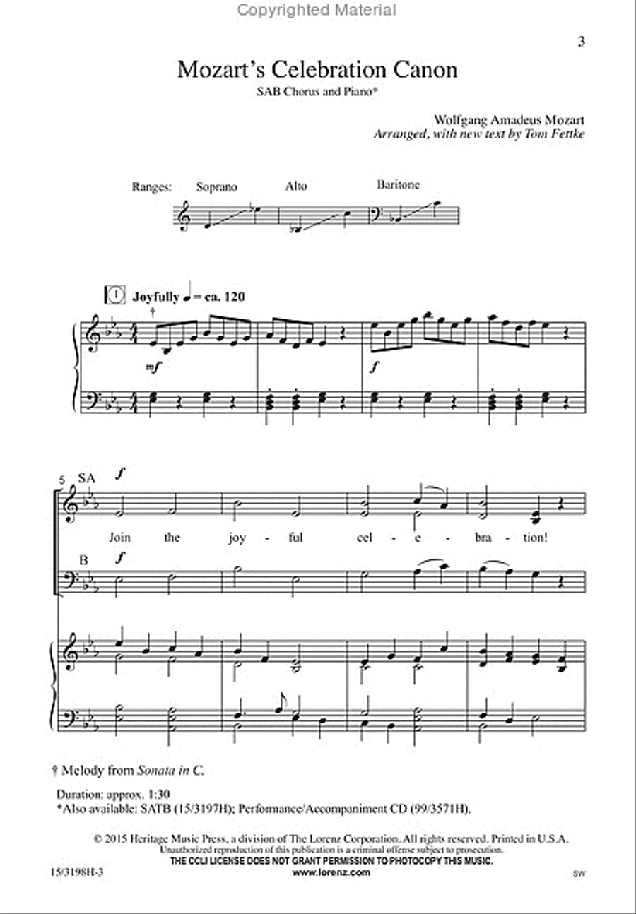 Mozart's Celebration Canon 3-Part scores gallery preview page 2