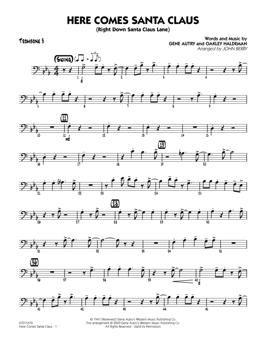 Here Comes Santa Claus (Right Down Santa Claus Lane) - Trombone 3 Trombone scores gallery preview page 1