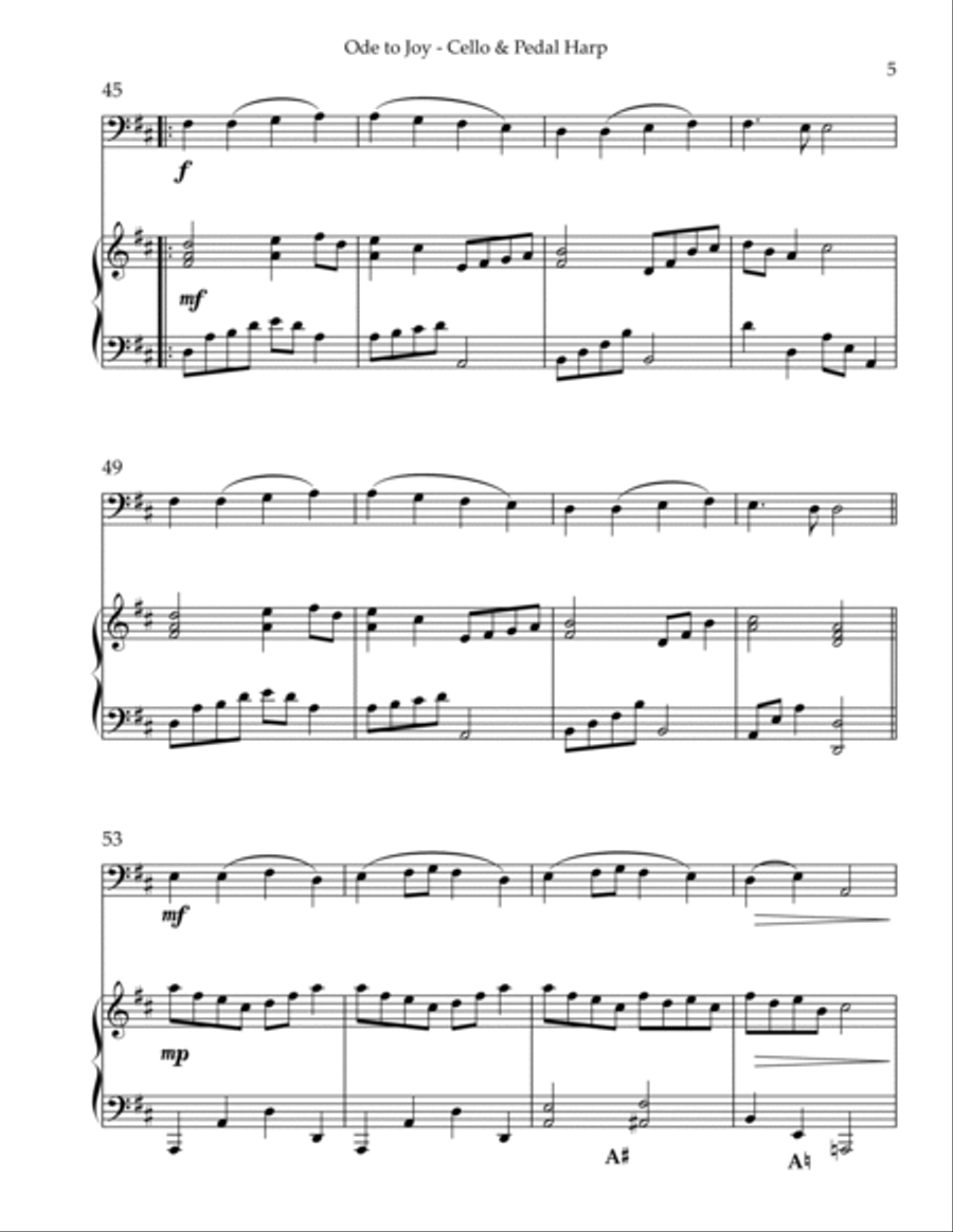 Ode to Joy, Duet for Cello & Pedal Harp String Duet scores gallery preview page 5