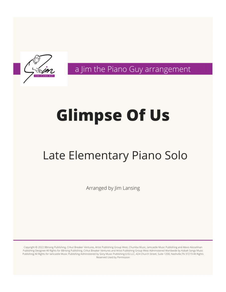 Glimpse Of Us Piano Method scores gallery preview page 1