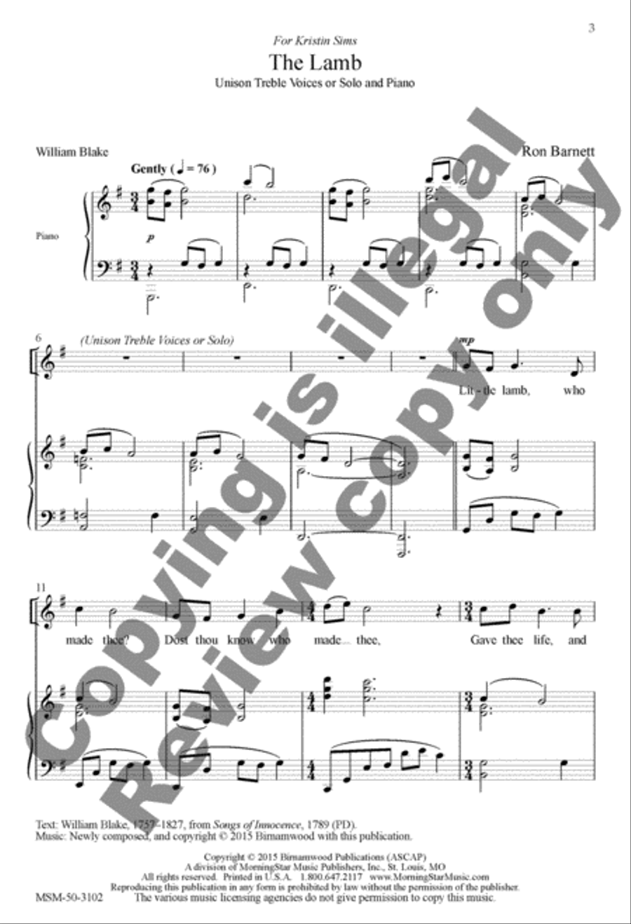 The Lamb Unison Choir scores gallery preview page 2