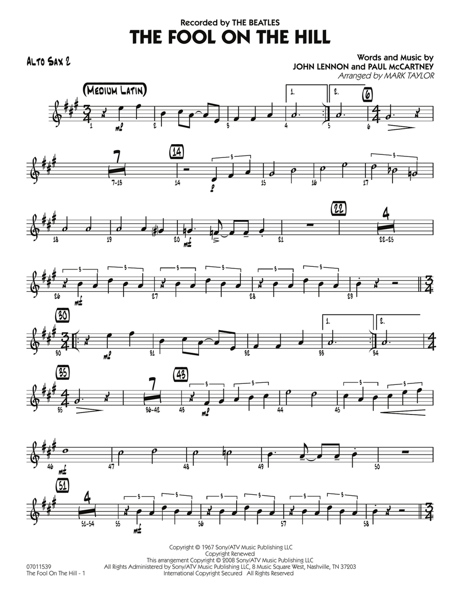 The Fool on the Hill (Flugelhorn Feature) - Alto Sax 2 Jazz Ensemble scores gallery preview page 1