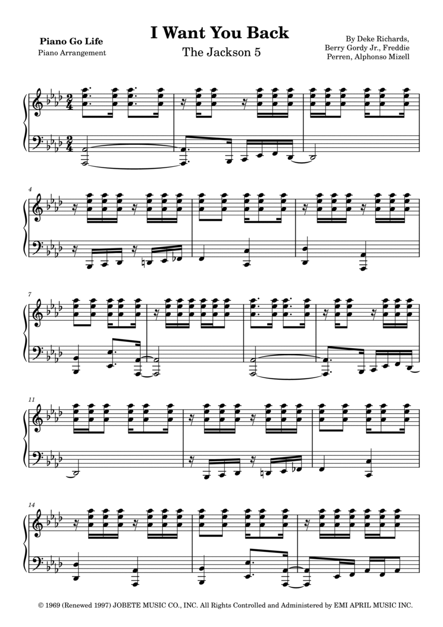 I Want You Back Piano Solo scores gallery preview page 1
