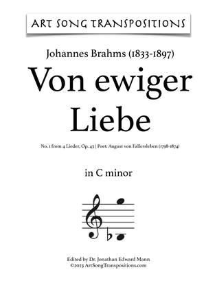 BRAHMS: Von ewiger Liebe, Op. 43 no. 1 (transposed to C minor)