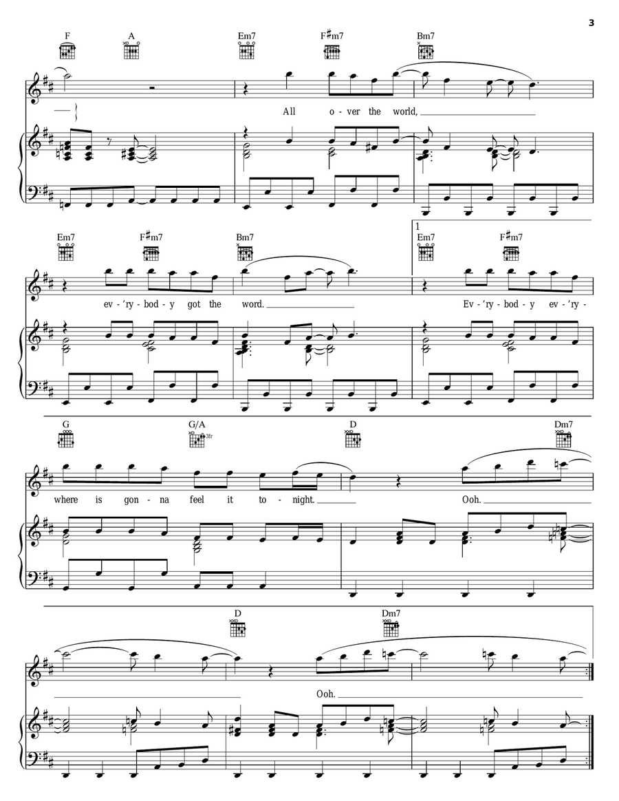 All Over The World Piano, Vocal, Guitar scores gallery preview page 3