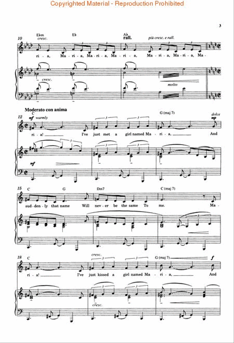 Maria (from West Side Story) Piano, Vocal scores gallery preview page 3
