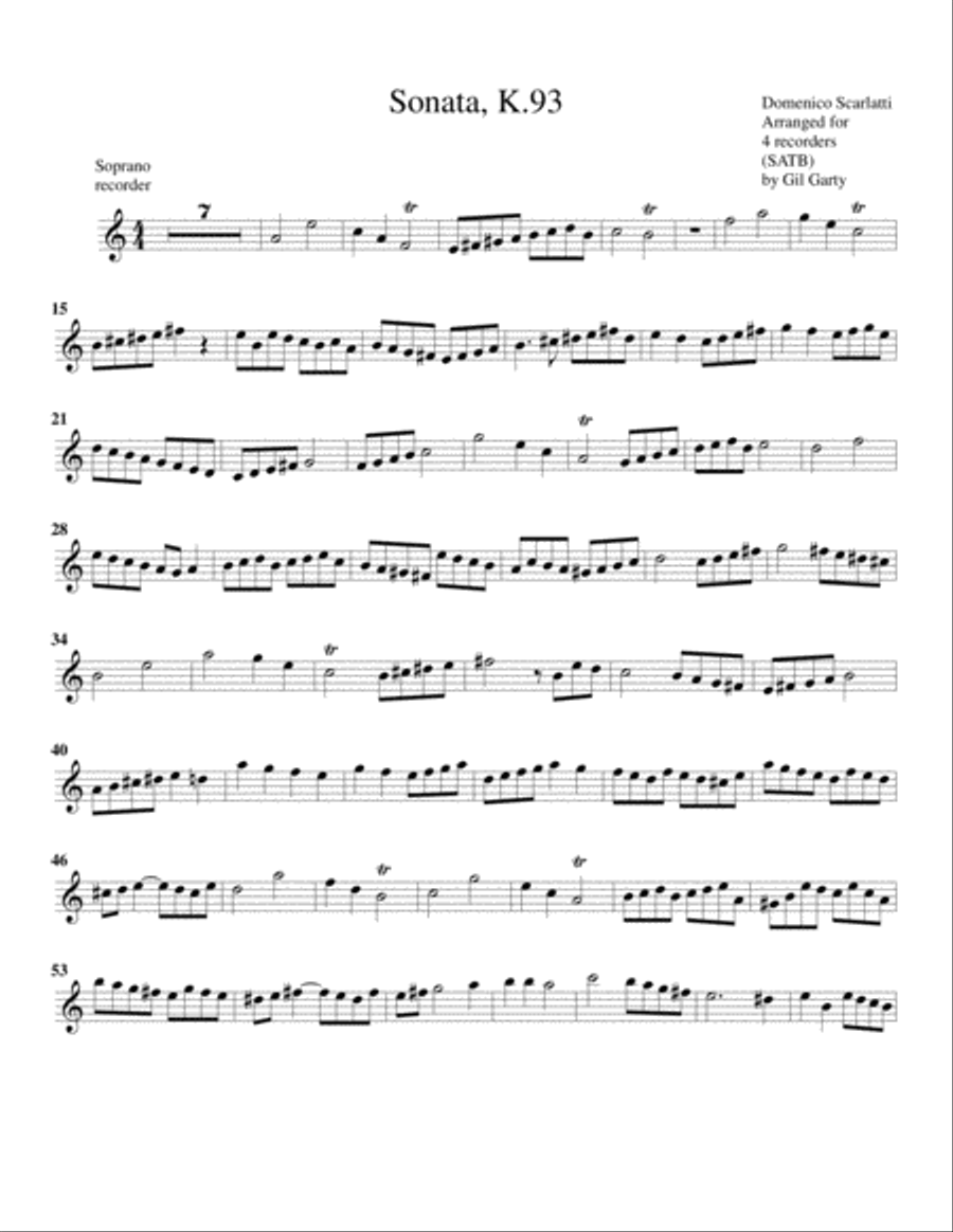 Sonata K.93 (fugue) (arrangement for 4 recorders)