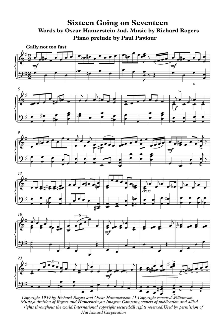 Sixteen Going On Seventeen Piano Solo scores gallery preview page 1
