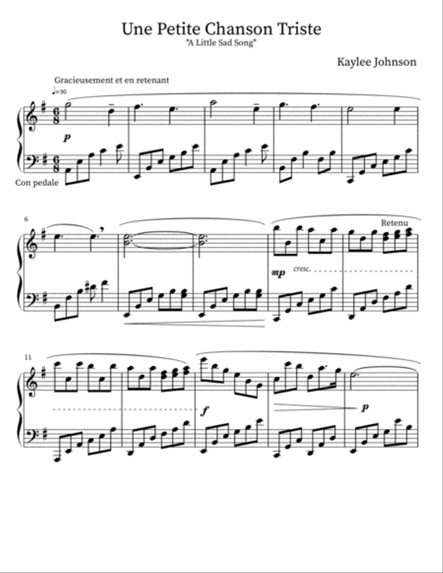 Une Petite Chanson Triste Piano Solo scores gallery preview page 1