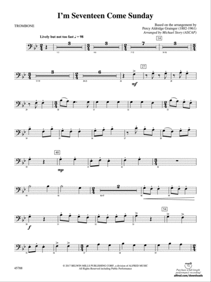I'm Seventeen Come Sunday: 1st Trombone Concert Band scores gallery preview page 1