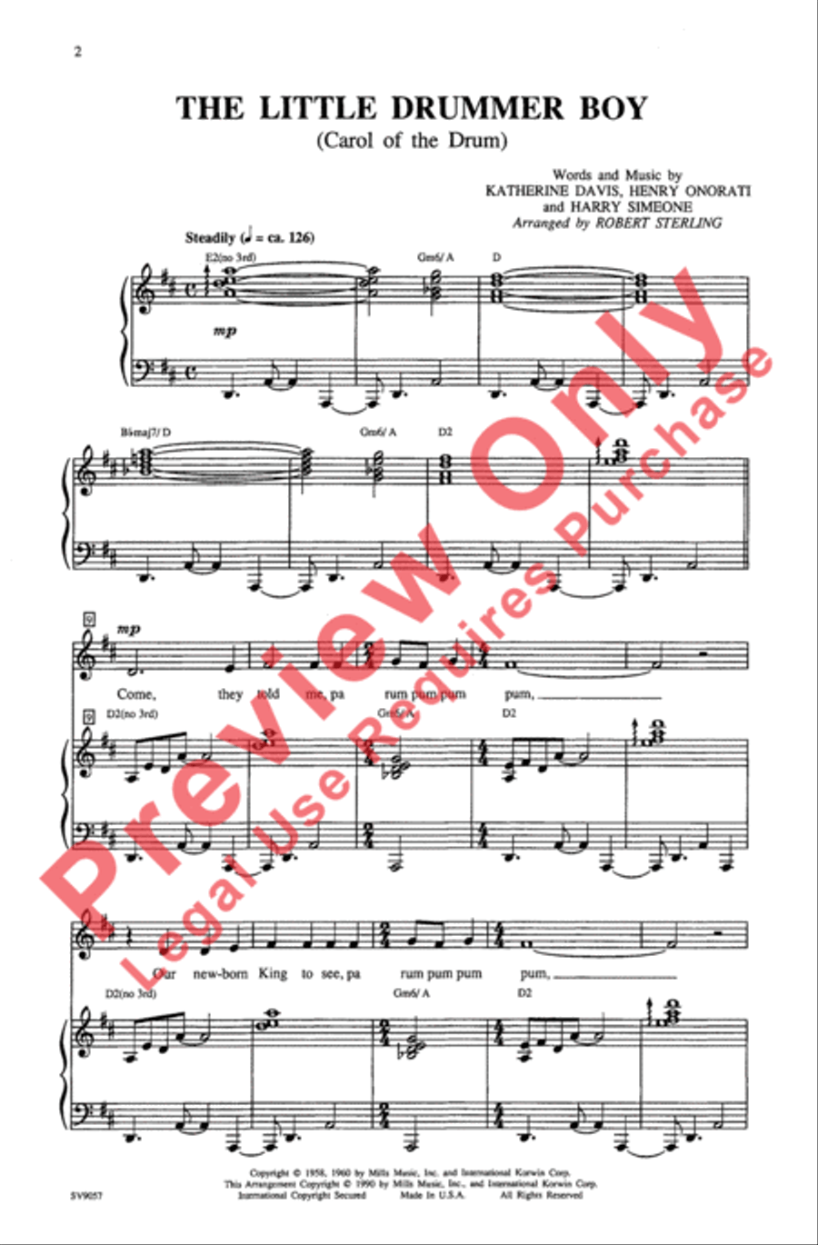The Little Drummer Boy The Little Drummer Boy Unison Choir scores gallery preview page 2