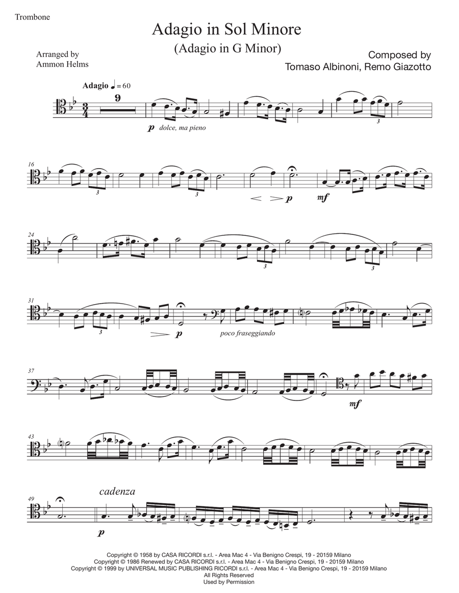 Adagio In Sol Minore (Adagio In G Minor) Piano scores gallery preview page 1