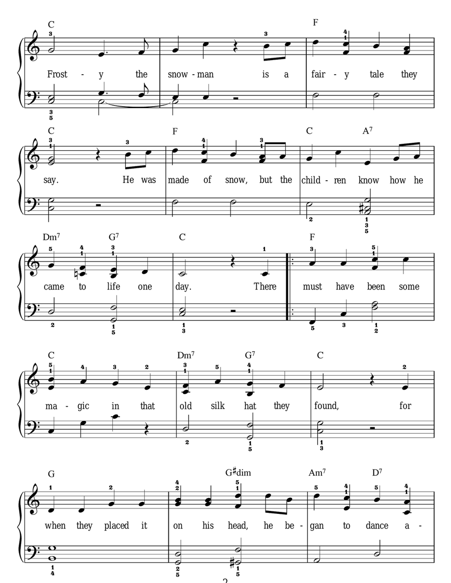 Frosty The Snow Man Frosty The Snow Man Easy Piano scores gallery preview page 2