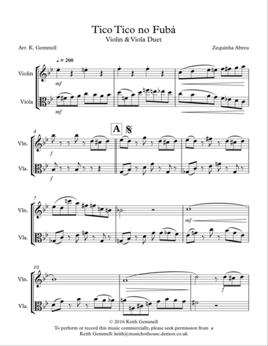 Tico Tico no Fuba: Violin & Viola Duet String Duet scores gallery preview page 1