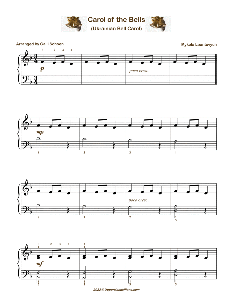 Carol of the Bells (Ukrainian Bell Carol) Easier to Play Easy Piano scores gallery preview page 1