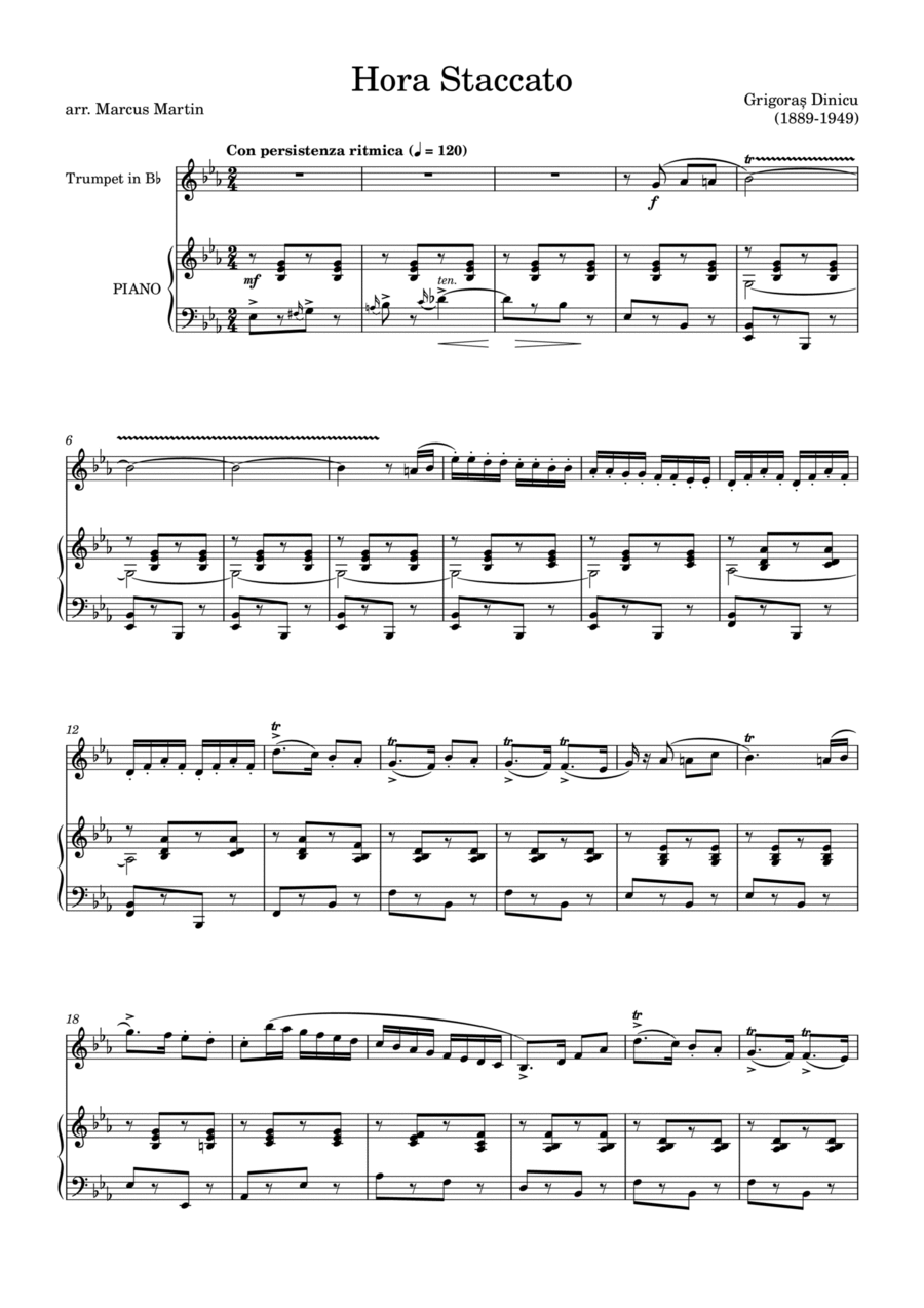 Hora Staccato arranged for Trumpet and Piano B-Flat Trumpet scores gallery preview page 1