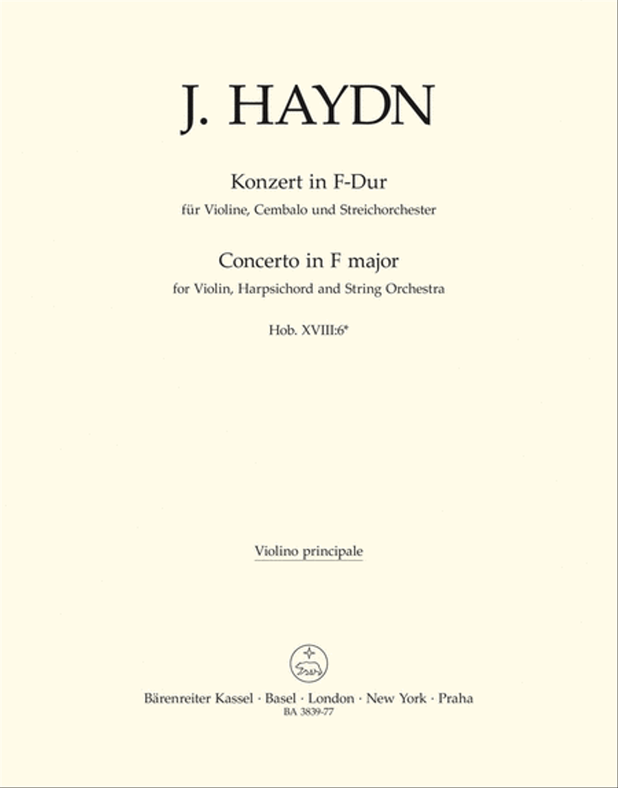Concerto for Violin, Harpsichord and Strings F major Hob XVIII:6* by Franz Joseph Haydn Violin Solo - Sheet Music