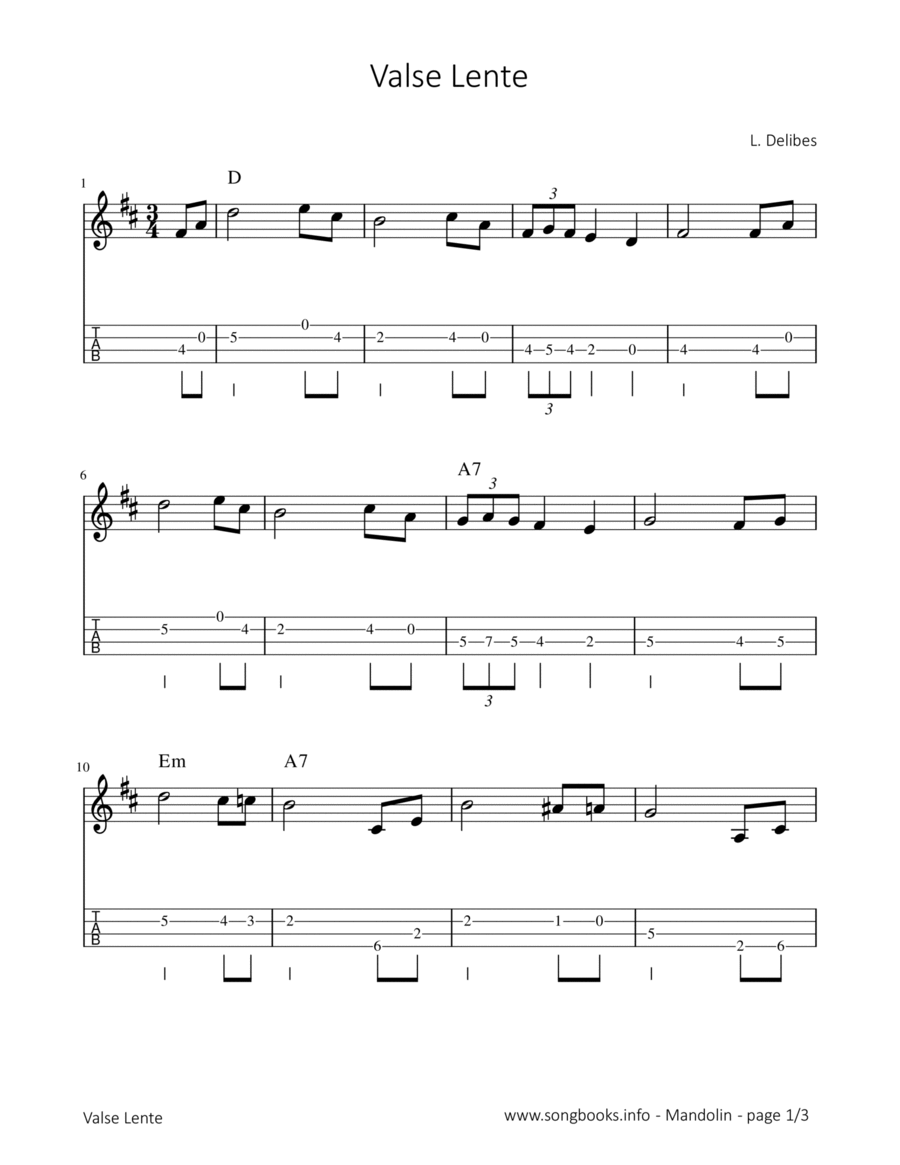 Valse Lente - L. Delibes Mandolin scores gallery preview page 1