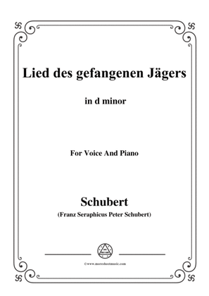 Book cover for Schubert-Lied des gefangenen Jäger,Op.52 No.7,in d minor,for Voice&Piano
