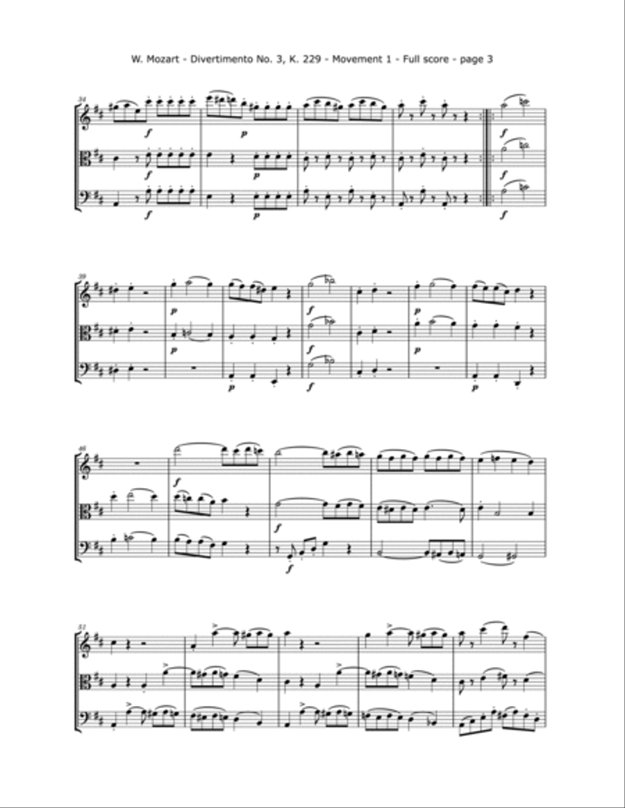 Mozart, W. A. - Divertimento No. 3, K. 229 For Violin, Viola and Cello String Trio scores gallery preview page 4