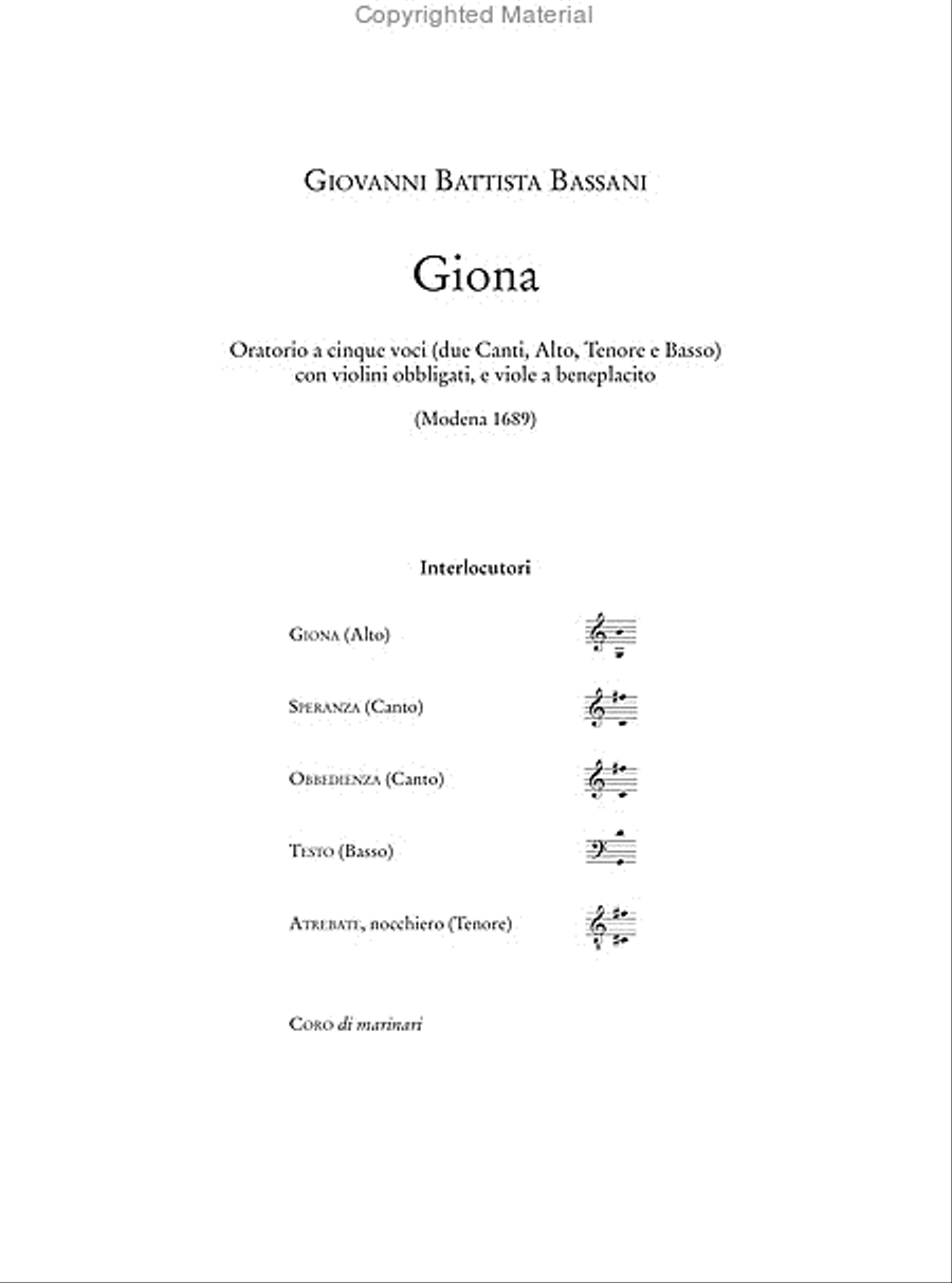 Giona. Oratorio for 5 Voices (SSATB), Strings and Continuo (Modena 1689). Critical Edition SSATB scores gallery preview page 2