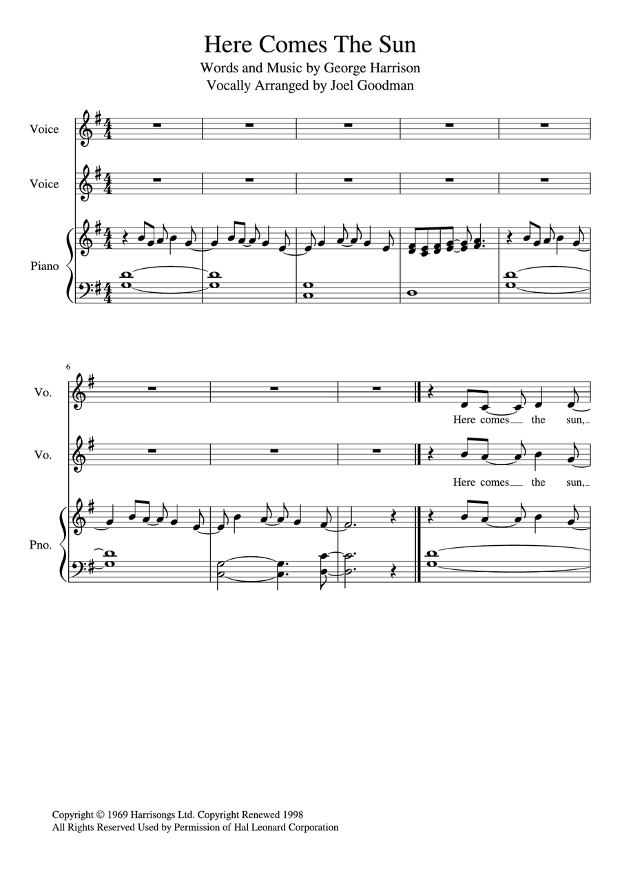 Here Comes The Sun Vocal Duet scores gallery preview page 1