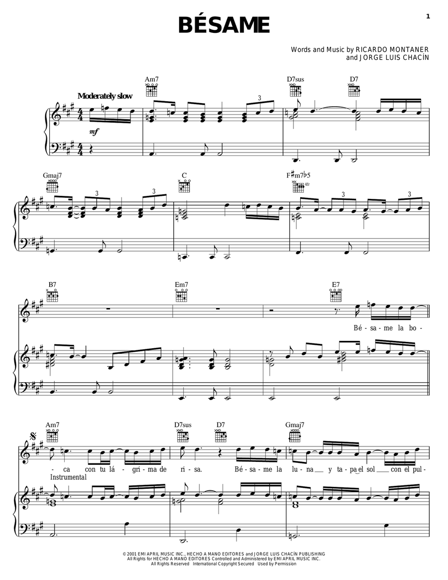 Besame Besame Piano, Vocal, Guitar scores gallery preview page 1