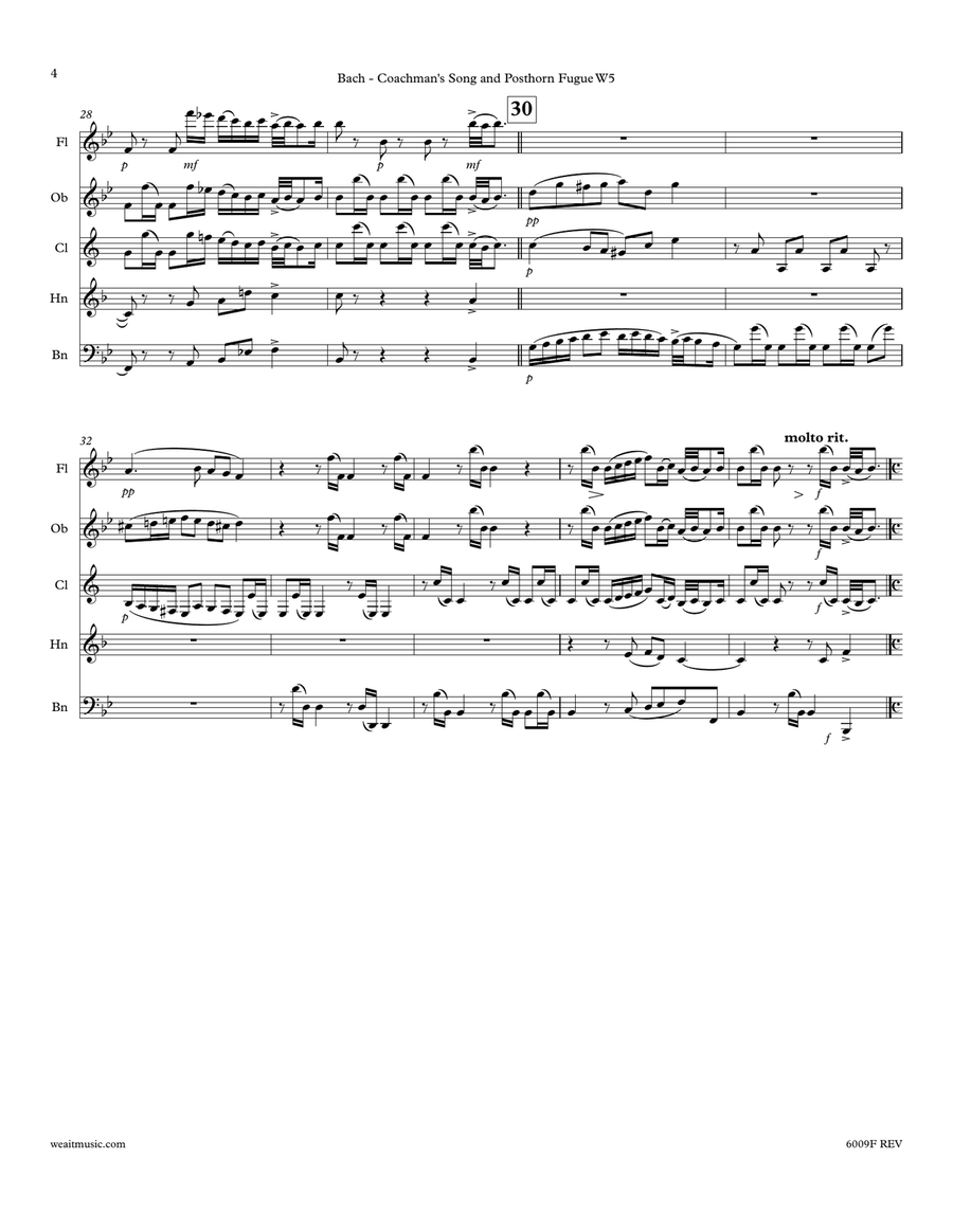 Coachman’s Song and Posthorn Fugue for wind quintet (4’08) Woodwind Quintet scores gallery preview page 4