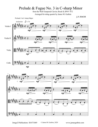 BACH: Prelude & Fugue No. 3 in C-sharp Major, BWV 872 for String Quartet