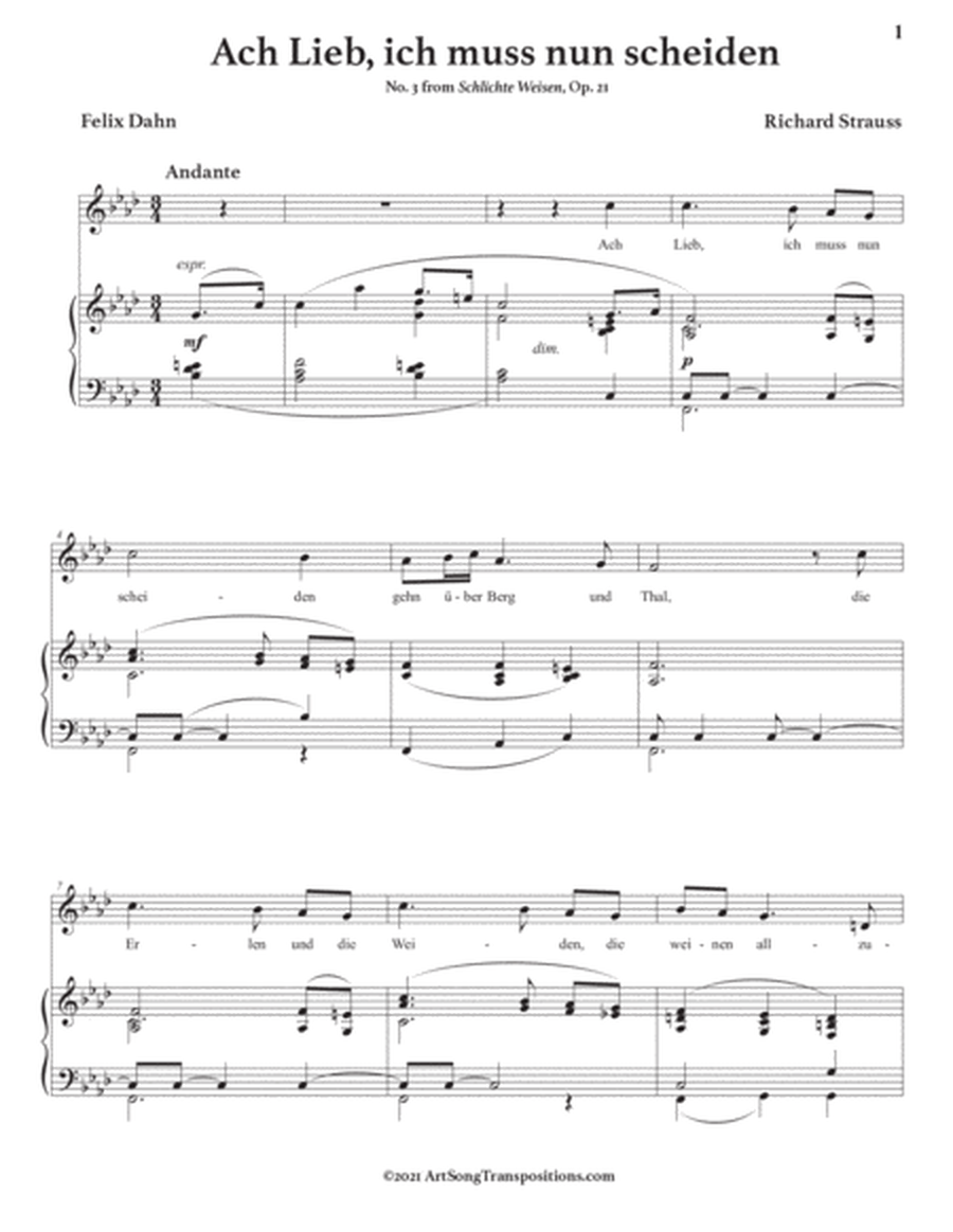 STRAUSS: Ach Lieb, ich muss nun scheiden, Op. 21 no. 3 (transposed to F minor)