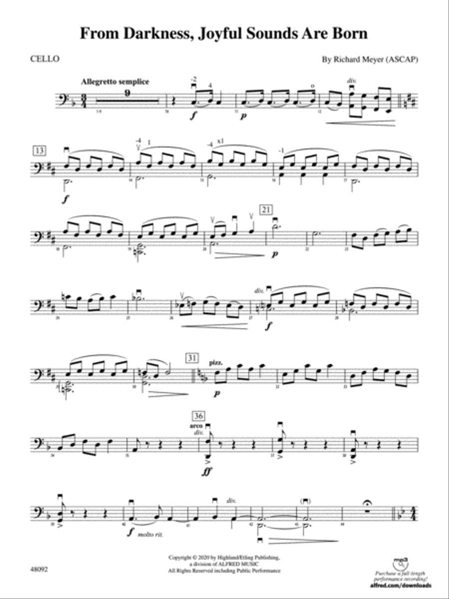 From Darkness, Joyful Sounds Are Born: Cello String Orchestra scores gallery preview page 1