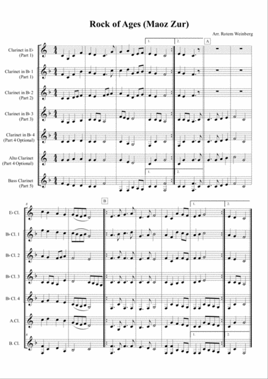 Rock of Ages (Maoz Zur) - Clarinet Ensembles Woodwind Quartet scores gallery preview page 1