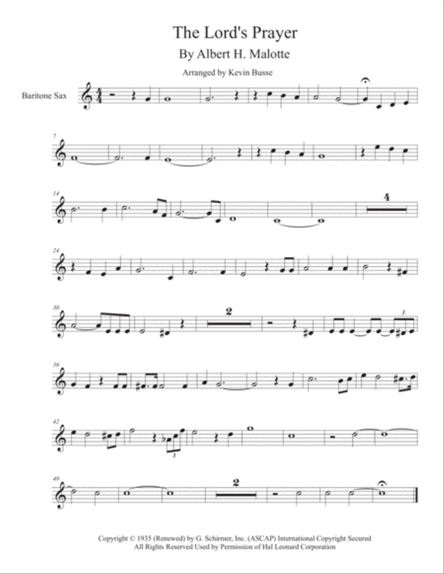 The Lord's Prayer Baritone Saxophone scores gallery preview page 1