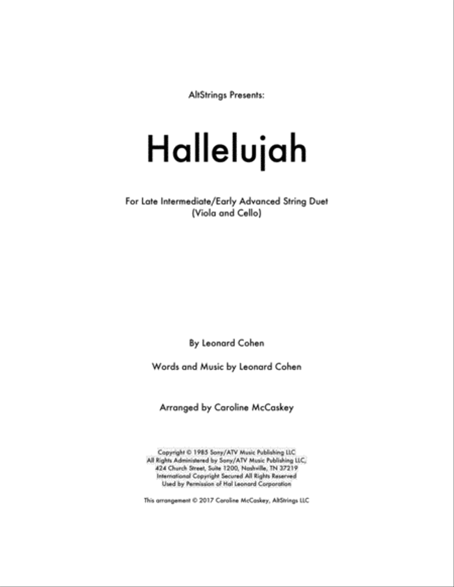 Hallelujah Hallelujah String Duet scores gallery preview page 1