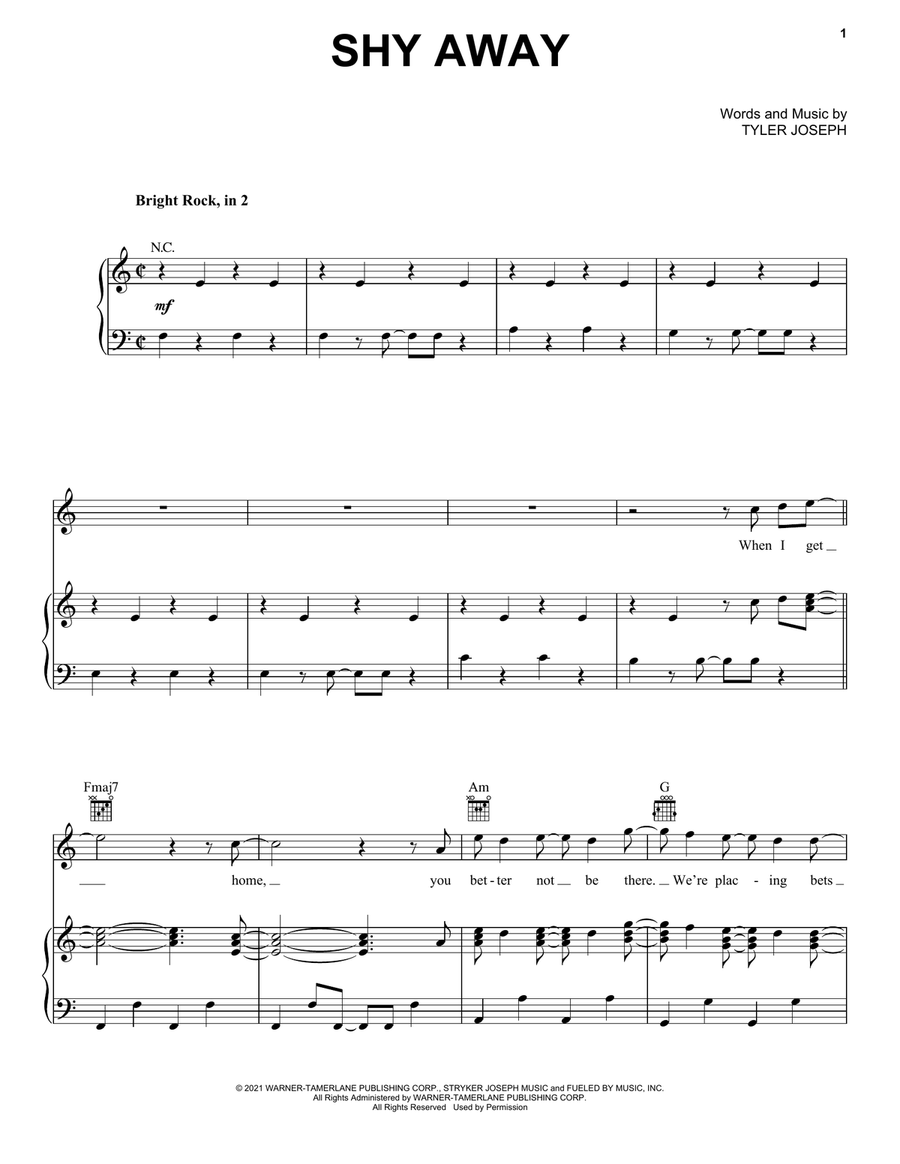 Shy Away Shy Away Piano, Vocal, Guitar scores gallery preview page 1