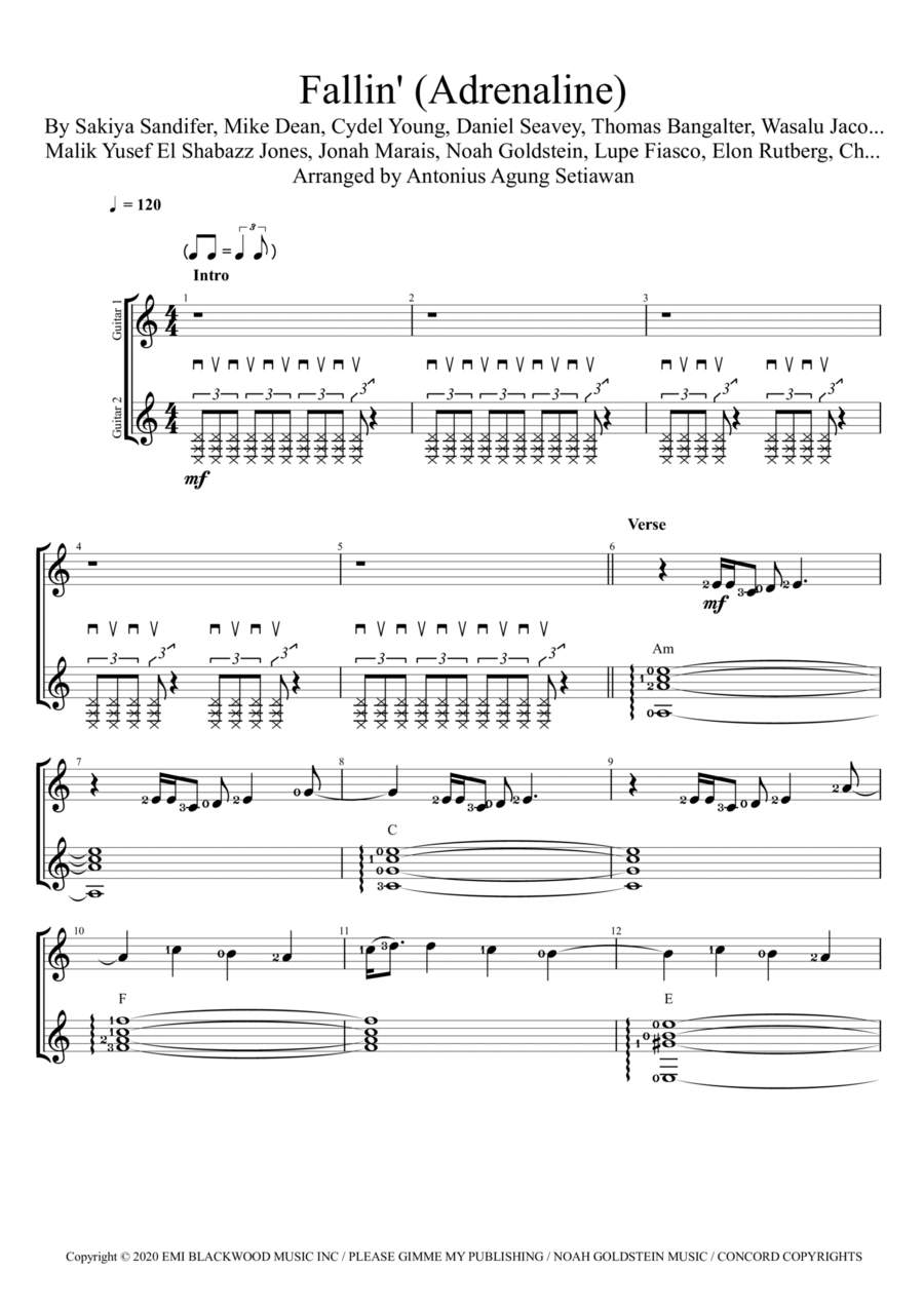 Fallin Guitar Solo scores gallery preview page 1