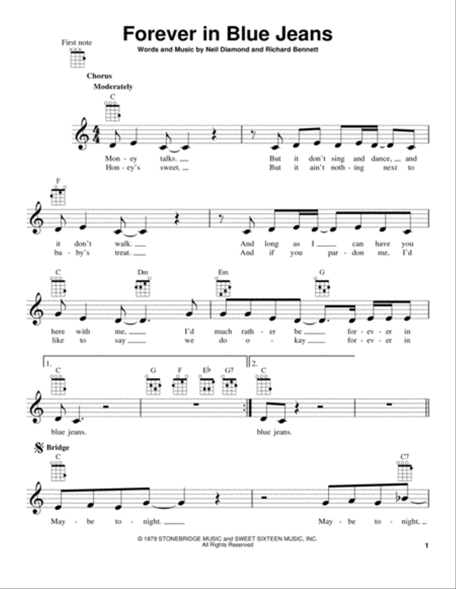 Forever In Blue Jeans Forever In Blue Jeans Ukulele scores gallery preview page 1