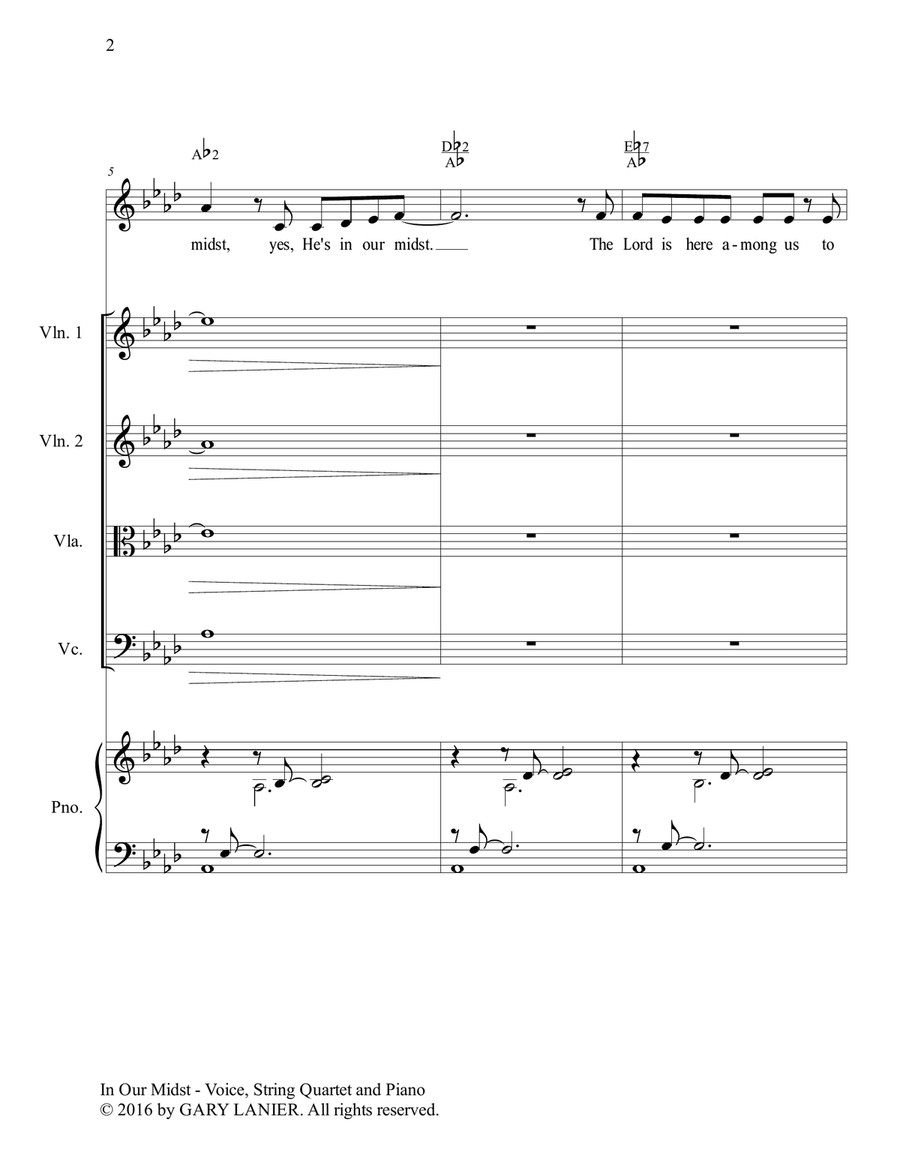 Gary Lanier: IN OUR MIDST (Worship - For Voice, String Quartet, and Piano with Parts) Piano, Vocal scores gallery preview page 3
