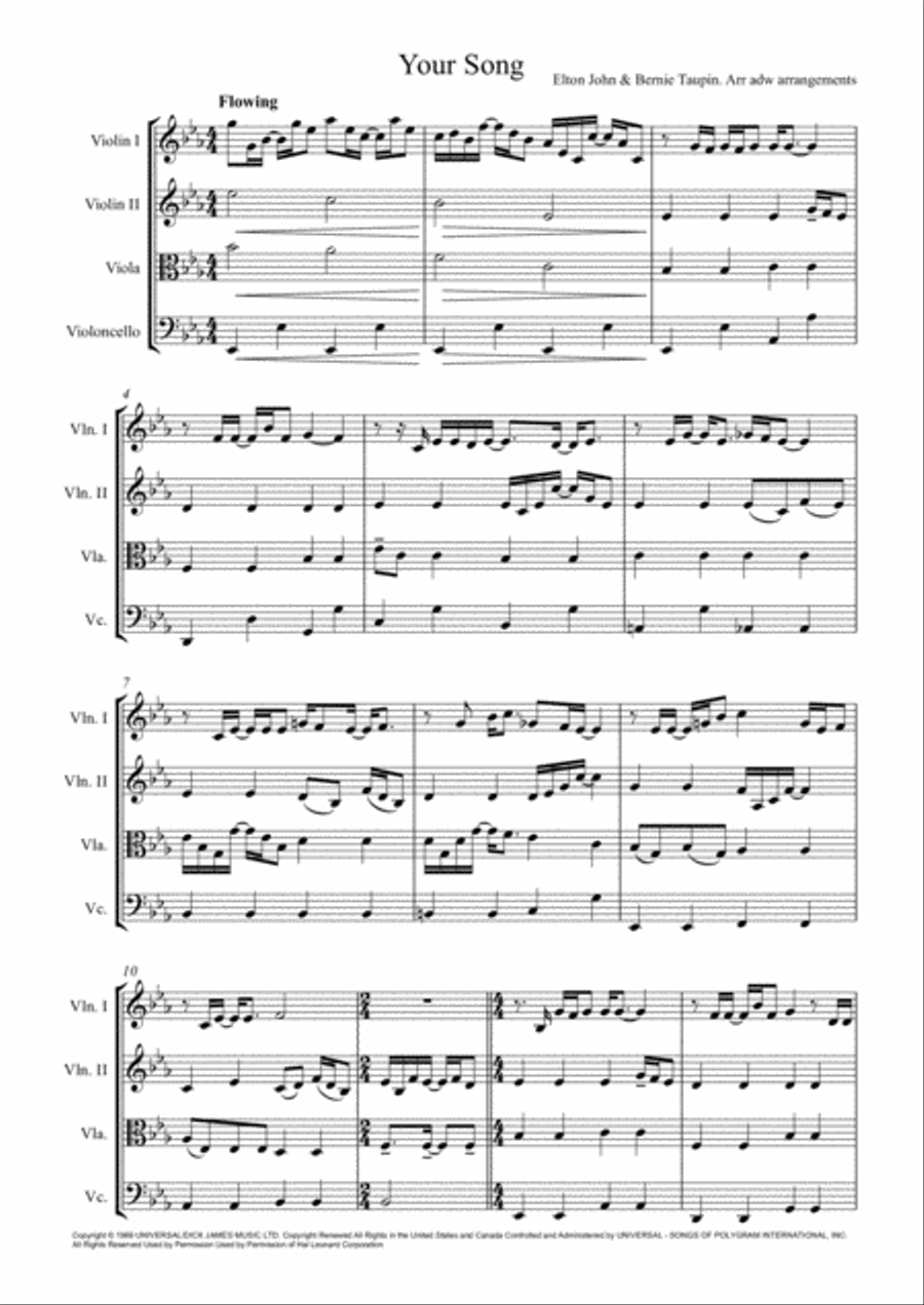 Your Song Your Song String Quartet scores gallery preview page 2