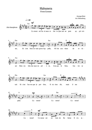 Habanera from Carmen for Alto Sax with chords.