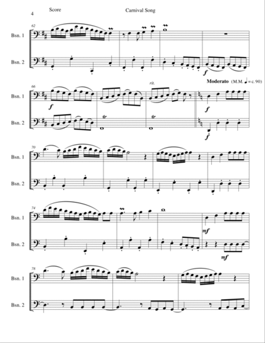 Carnival Song (We are going to the Carnival) for 2 bassoons Bassoon Solo scores gallery preview page 4