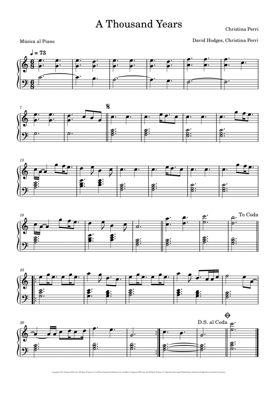 A Thousand Years Easy Piano scores gallery preview page 1